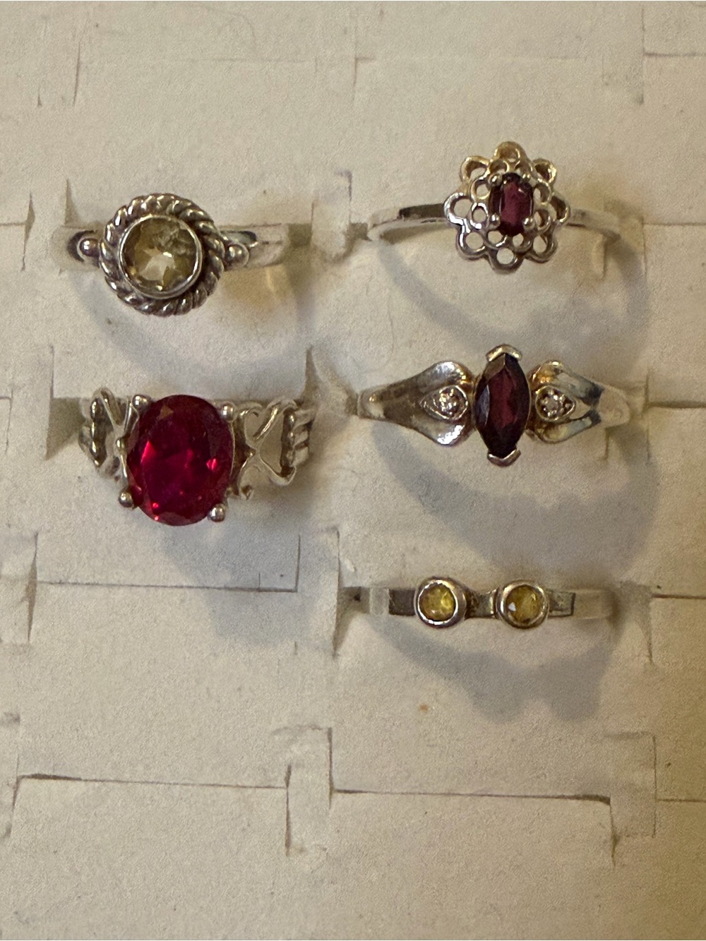 Five (5) Sterling Silver 925 Gemstone Rings Ruby, Garnets, Citrine 13.83 Grams